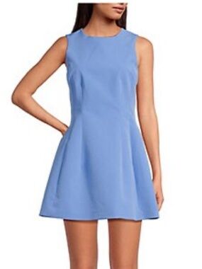 Gianni Bini Emma Crepe Structured Blue Fit & Flare Mini Dress A-Line Cocktail